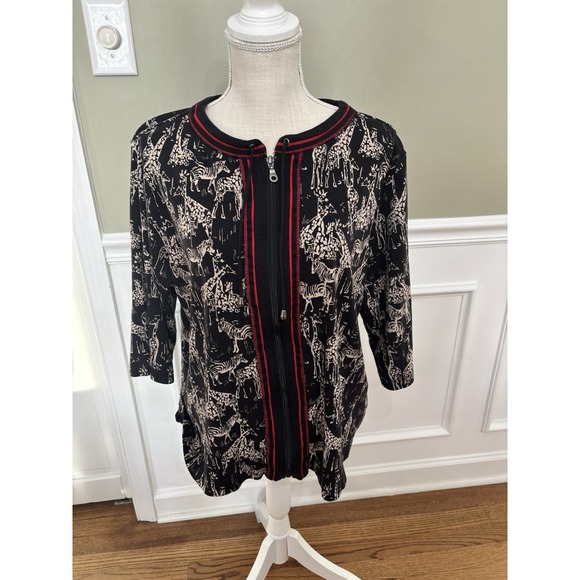 Christopher & Banks Black Red Full Zip Shirt Sz 1x Giraffe Zebra Print - Picture 14 of 14